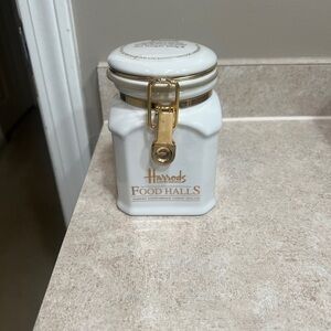 Harrods White and Gold Ceramic Storage Jar